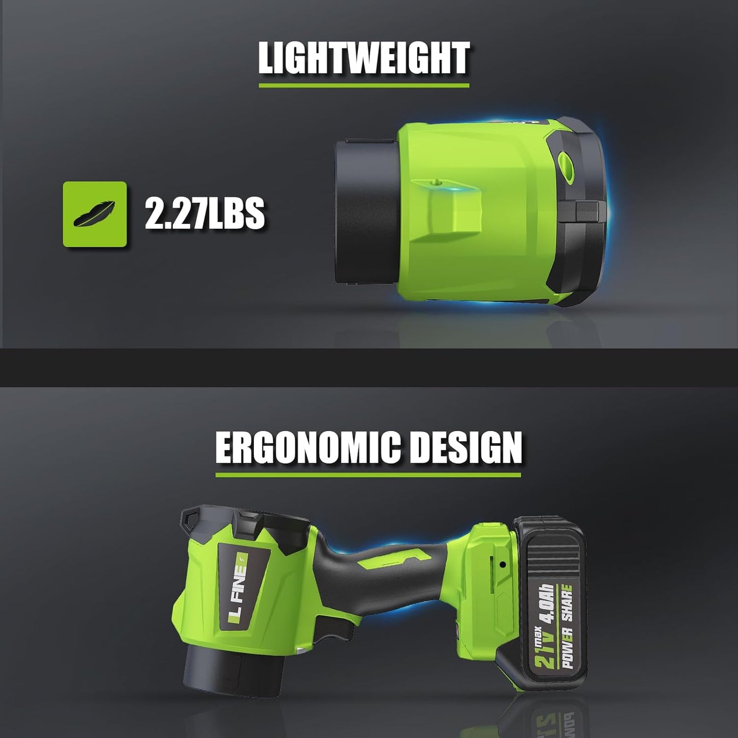 Cordless Leaf Blower 20V, Dual 4.0Ah Batteries, Lightweight 3-Speed Handheld Blower