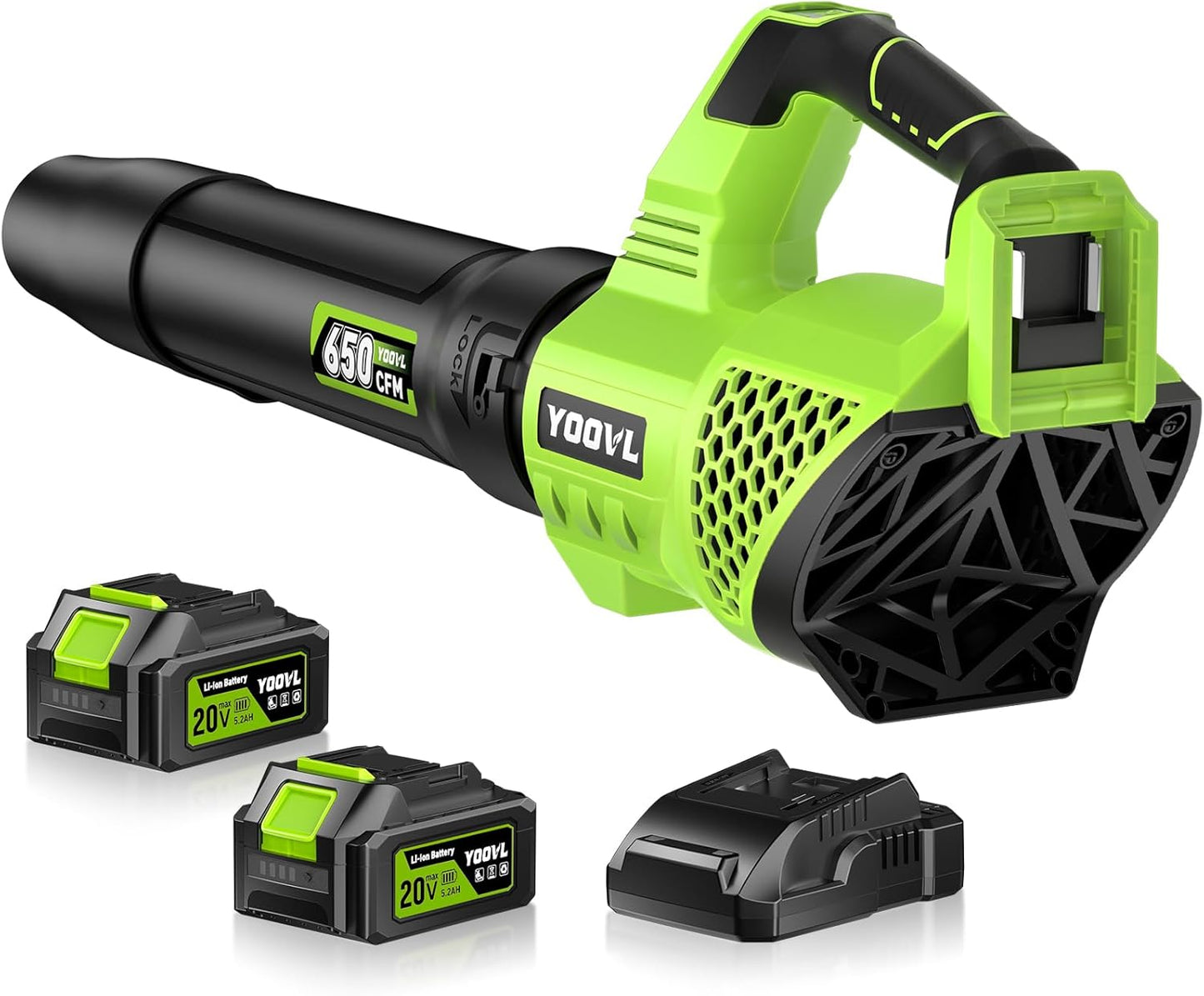 YOOVL Cordless Leaf Blower 650 CFM, 20V Dual Batteries, 3-Speed Electric Blower