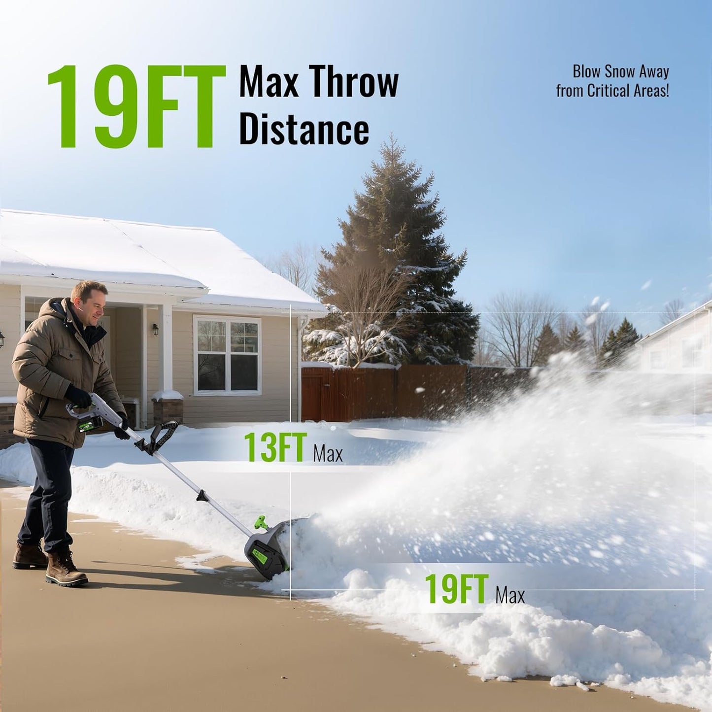 Cordless Electric Snow Shovel 13″, 20V 4.0Ah Battery, Lightweight Snow Blower