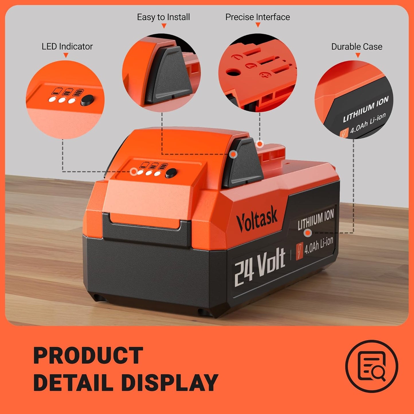 VOLTASK 24V 4.0Ah Lithium-Ion Replacement Battery for Cordless Snow Shovel