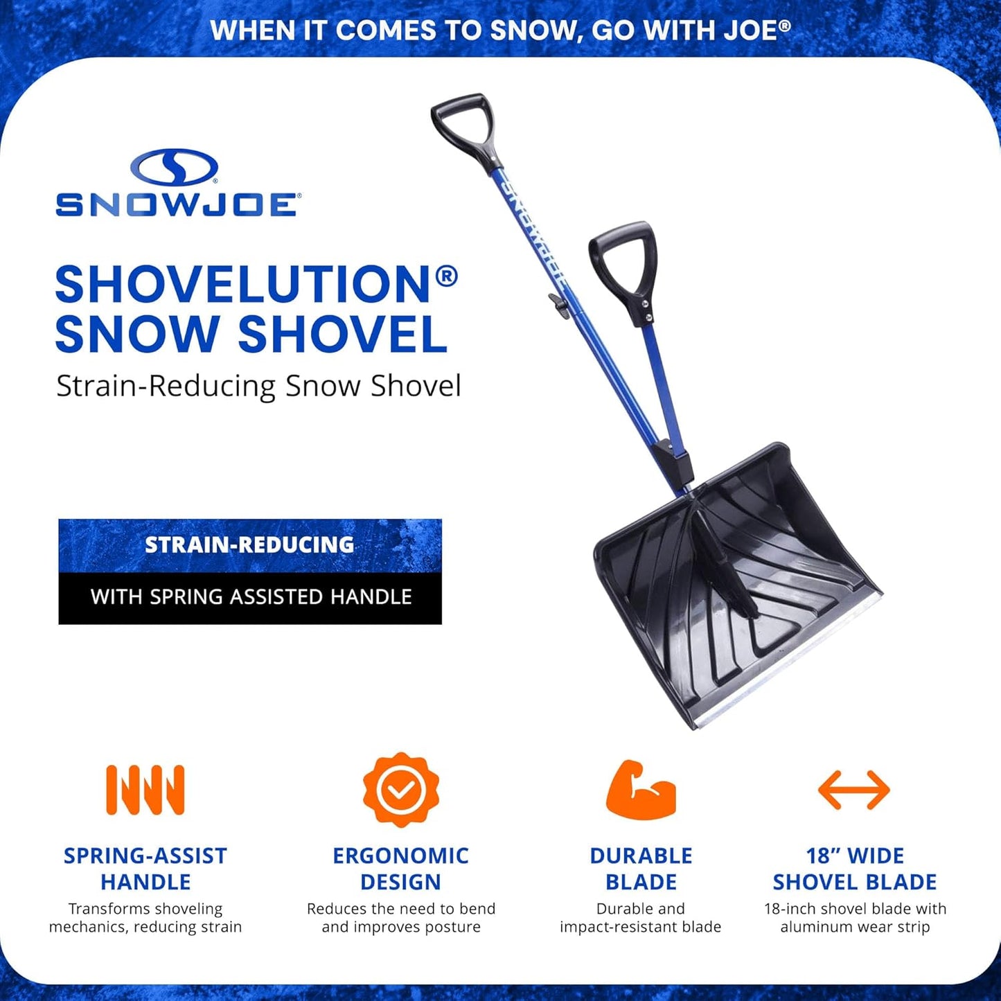 Snow Joe Shovelution 18″ Snow Shovel with Assist Handle – Lightweight 3.5 lb