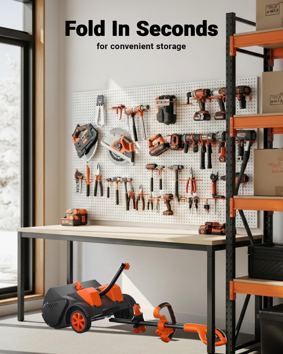 VOLTASK 48V Cordless Snow Shovel with Wheels, 16″ Brushless Snow Blower