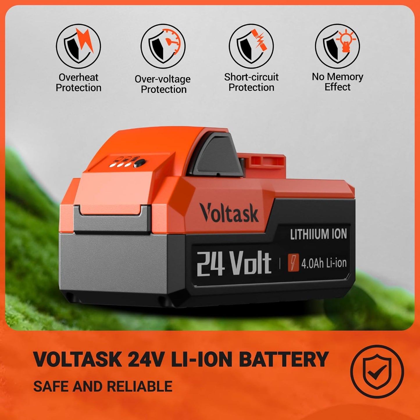 VOLTASK 24V 4.0Ah Lithium-Ion Replacement Battery for Cordless Snow Shovel