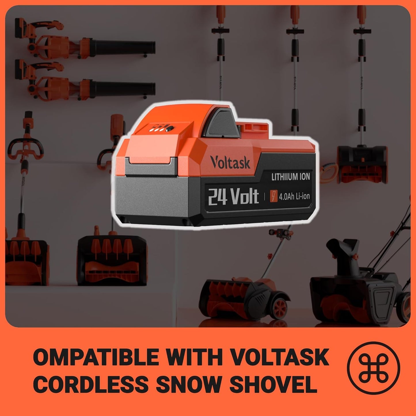 VOLTASK 24V 4.0Ah Lithium-Ion Replacement Battery for Cordless Snow Shovel