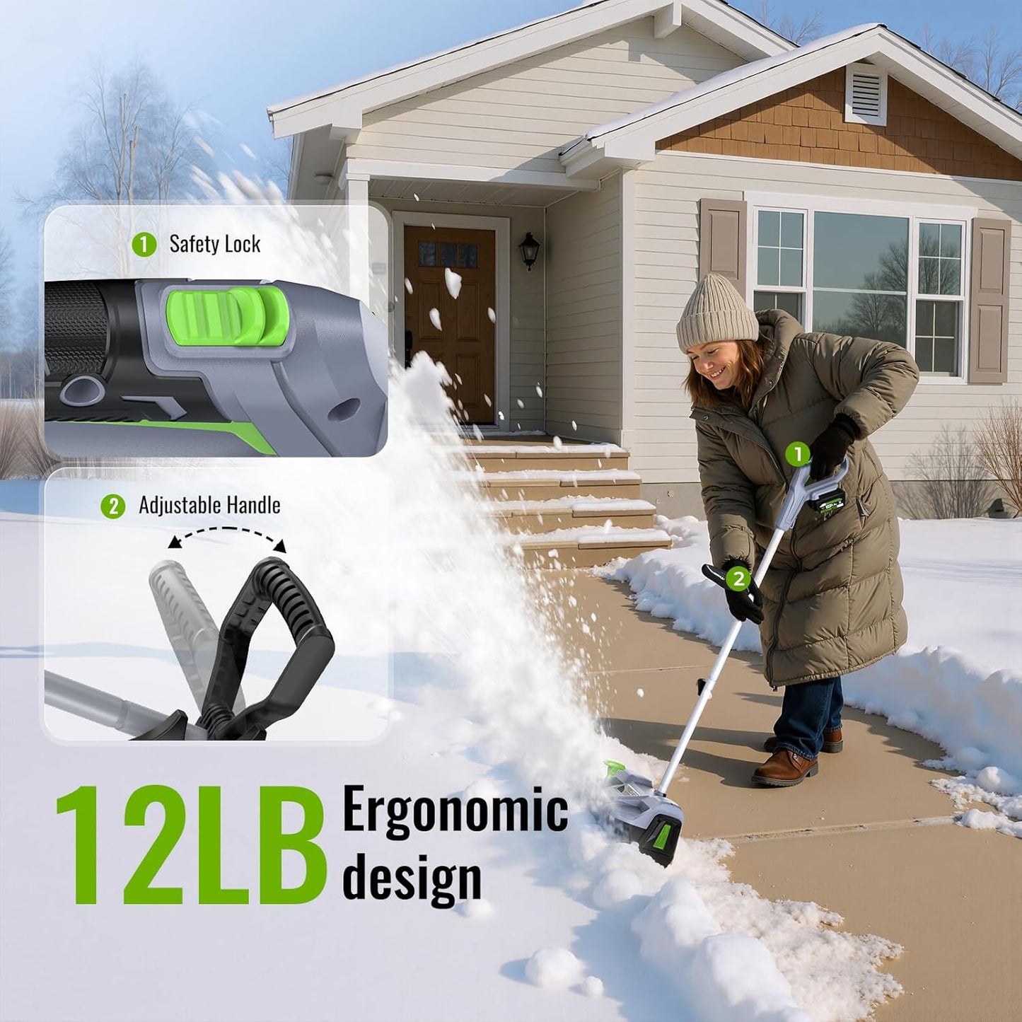 Cordless Electric Snow Shovel 13″, 20V 4.0Ah Battery, Lightweight Snow Blower