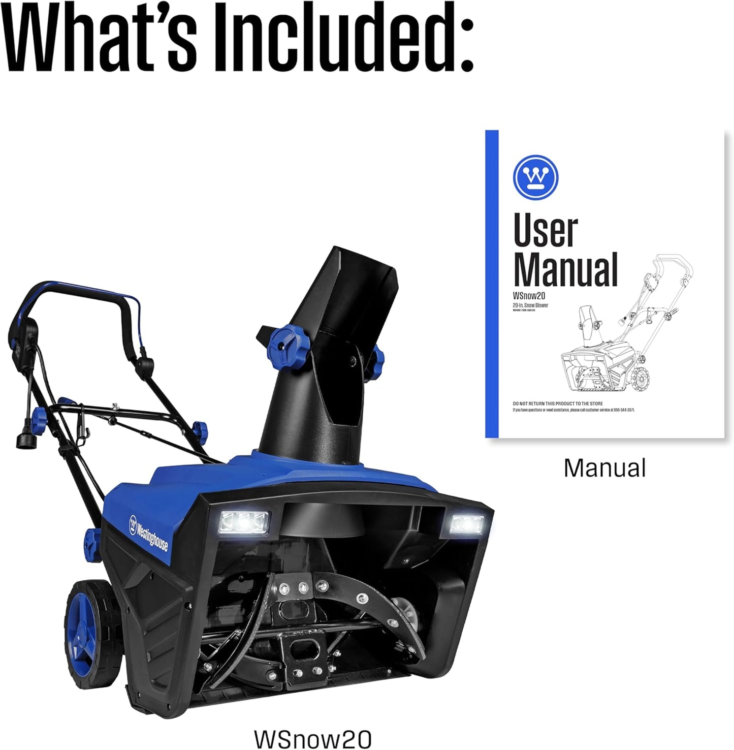 Westinghouse WSnow20 20″ Electric Snow Blower, 1800W, Steel Auger, LED Lights