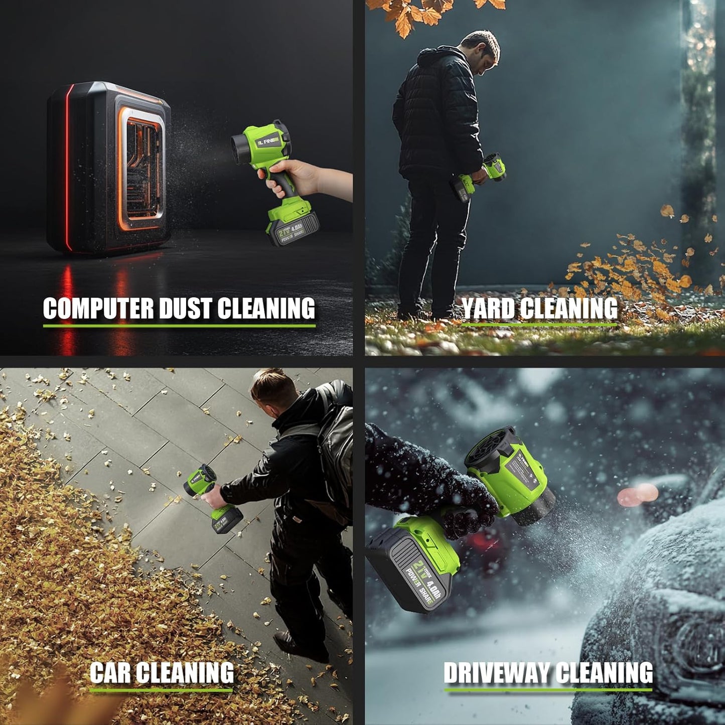 Cordless Leaf Blower 20V, Dual 4.0Ah Batteries, Lightweight 3-Speed Handheld Blower