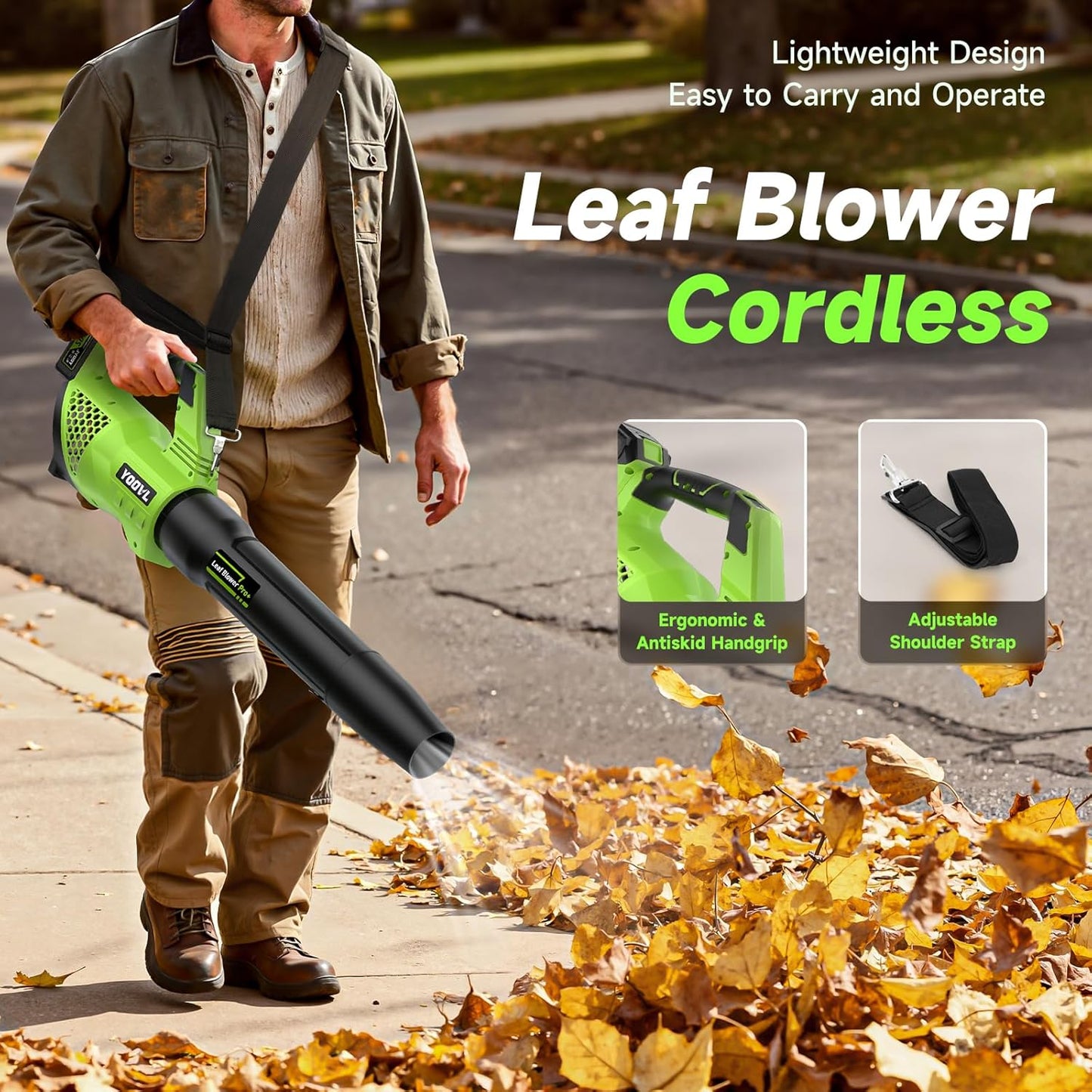 YOOVL Cordless Leaf Blower 650 CFM, 20V Dual Batteries, 3-Speed Electric Blower