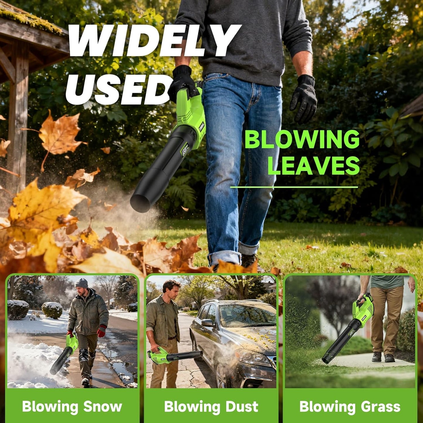 YOOVL Cordless Leaf Blower 650 CFM, 20V Dual Batteries, 3-Speed Electric Blower