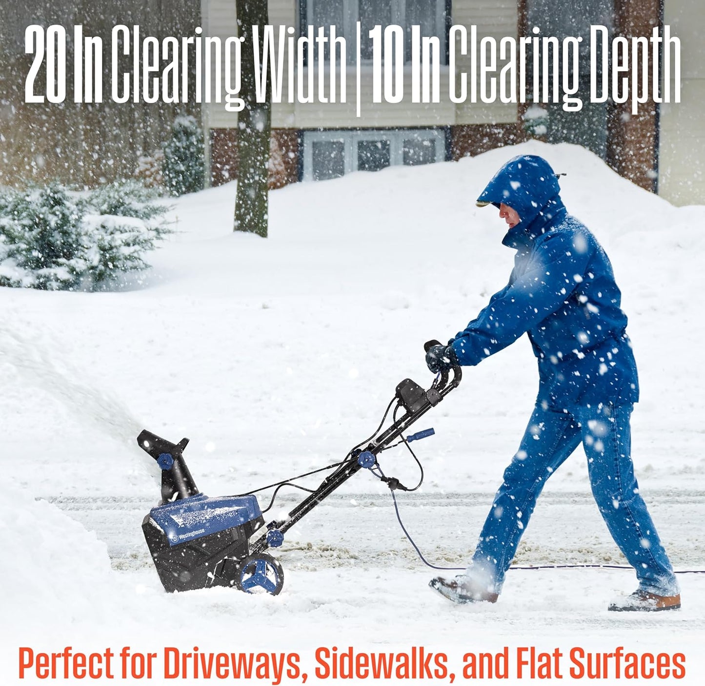 Westinghouse WSnow20 20″ Electric Snow Blower, 1800W, Steel Auger, LED Lights